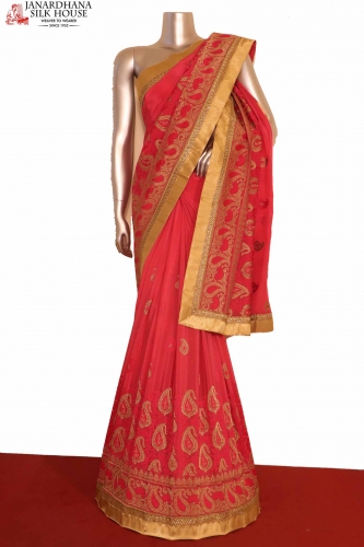 Designer Grand Embroidery Crepe Silk Saree